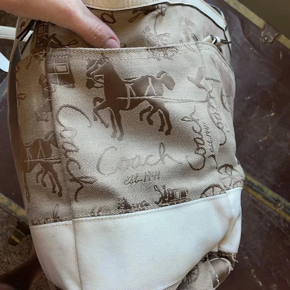 Coach Horse‎ and Carriage Signature Diaper Tote Bag Khaki White F15617